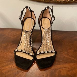 Black suede crystal evening sandals